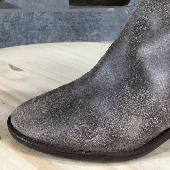 Lucky Brand Kaiya Gray Suede Zip Up Block Heel Ankle Boot 10M Leather Bootie - Picture 4 of 10